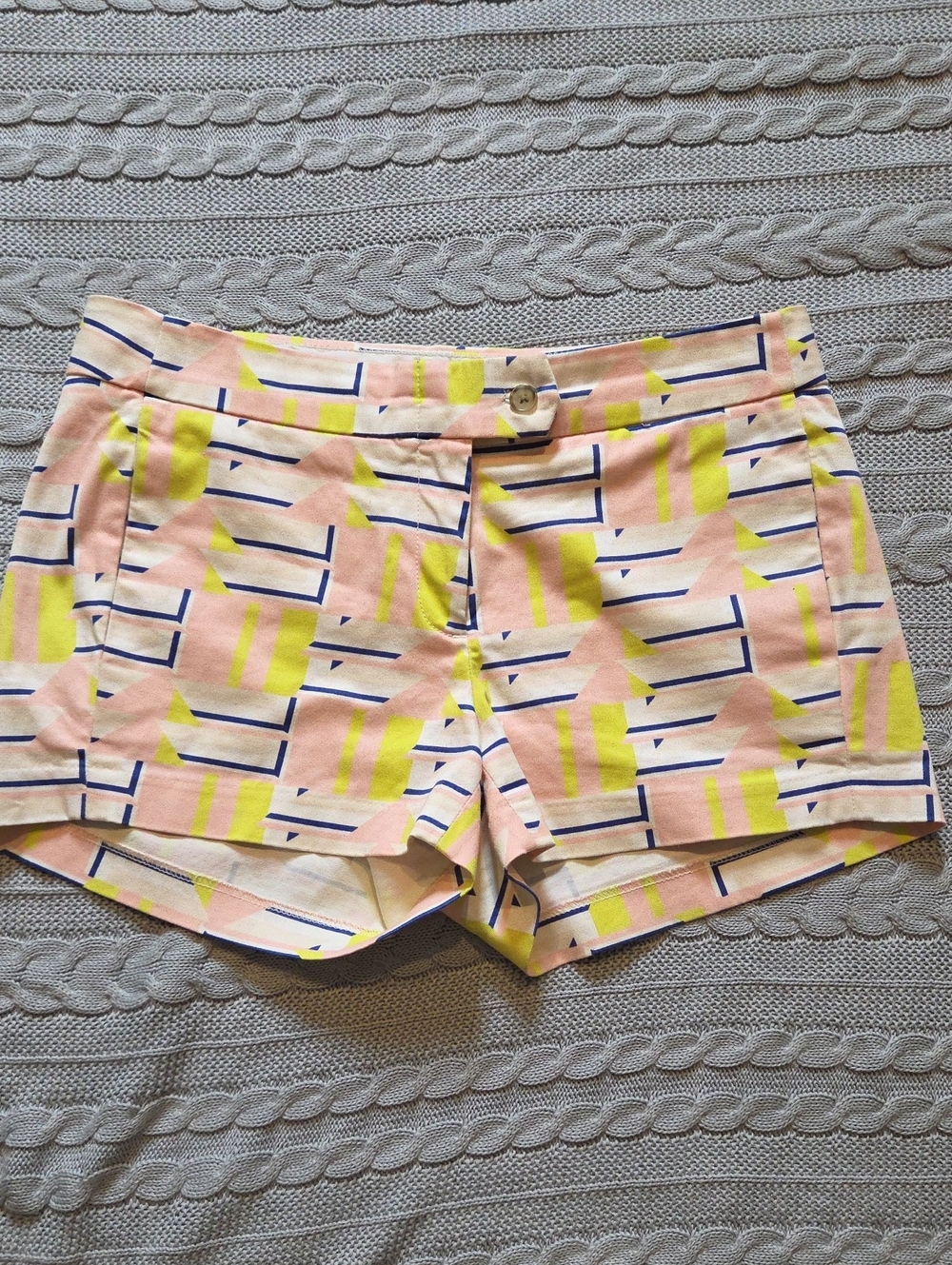 J Crew Geometric Print Peach Kiwi Blue Cotton Chino Shorts Size 4 Beach Resort